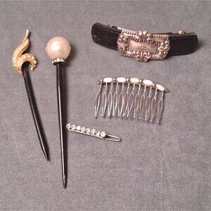 Vintage Hair Accessories Bundle Sticks Barrettes Comb